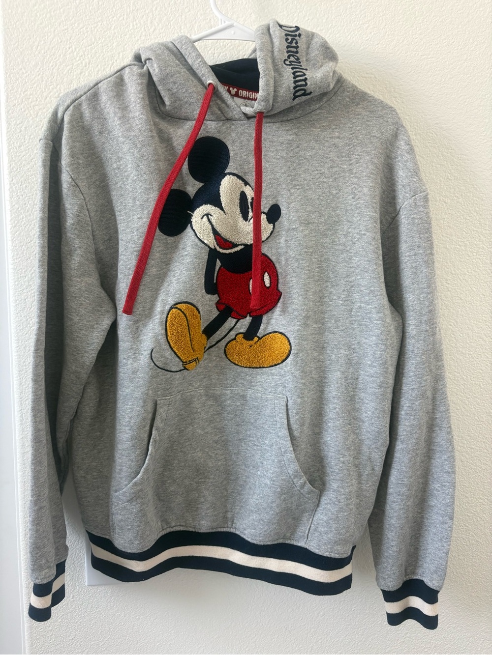 Disney Grey Hoodie with Mickey Graphic and Red Drawstrings